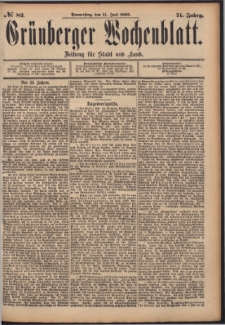 Grünberger Wochenblatt: Zeitung für Stadt und Land, No. 82. (11. Juli 1895)