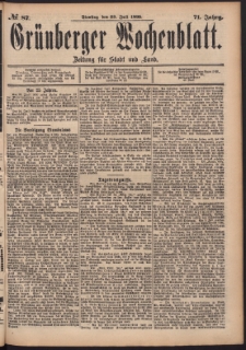 Grünberger Wochenblatt: Zeitung für Stadt und Land, No. 87. (23. Juli 1895)