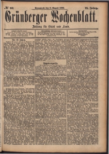 Gr&uuml;nberger Wochenblatt: Zeitung f&uuml;r Stadt und Land, No. 92. (3. August 1895)