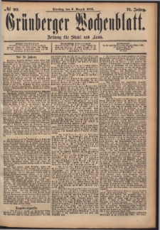 Gr&uuml;nberger Wochenblatt: Zeitung f&uuml;r Stadt und Land, No. 93. (6. August 1895)