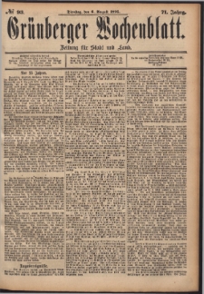 Grünberger Wochenblatt: Zeitung für Stadt und Land, No. 93. (6. August 1895)