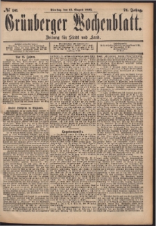 Grünberger Wochenblatt: Zeitung für Stadt und Land, No. 96. (13. August 1895)