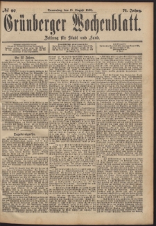 Grünberger Wochenblatt: Zeitung für Stadt und Land, No. 97. (15. August 1895)