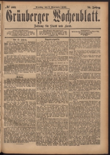 Grünberger Wochenblatt: Zeitung für Stadt und Land, No. 105. (3. September 1895)