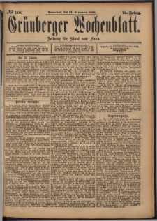 Grünberger Wochenblatt: Zeitung für Stadt und Land, No. 110. (14. September 1895)