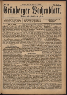 Grünberger Wochenblatt: Zeitung für Stadt und Land, No. 111. (17. September 1895)