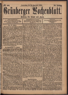 Grünberger Wochenblatt: Zeitung für Stadt und Land, No. 112. (19. September 1895)