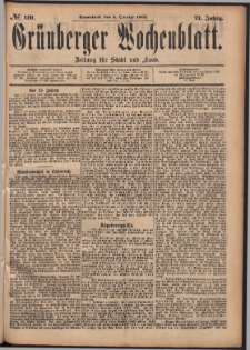 Gr&uuml;nberger Wochenblatt: Zeitung f&uuml;r Stadt und Land, No. 119. (5. October 1895)