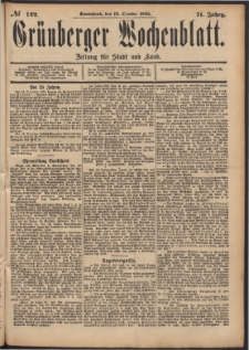 Grünberger Wochenblatt: Zeitung für Stadt und Land, No. 122. (12. October 1895)