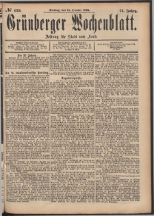 Grünberger Wochenblatt: Zeitung für Stadt und Land, No. 123. (15. October 1895)