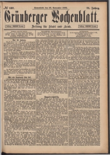 Gr&uuml;nberger Wochenblatt: Zeitung f&uuml;r Stadt und Land, No. 137. (16. November 1895)