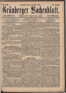 Grünberger Wochenblatt: Zeitung für Stadt und Land, No. 137. (16. November 1895)