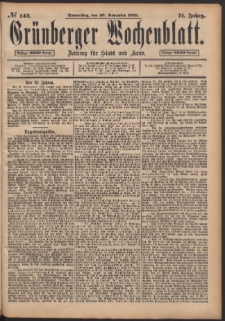 Grünberger Wochenblatt: Zeitung für Stadt und Land, No. 142. (28. November 1895)