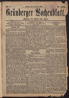 Grünberger Wochenblatt: Zeitung für Stadt und Land, No. 1. (1. Januar 1897)