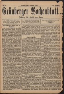 Grünberger Wochenblatt: Zeitung für Stadt und Land, No. 2. (5. Januar 1897)