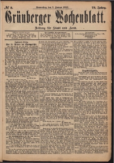 Gr&uuml;nberger Wochenblatt: Zeitung f&uuml;r Stadt und Land, No. 3. (7. Januar 1897)