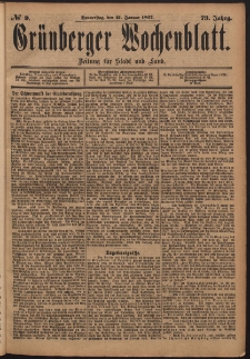 Grünberger Wochenblatt: Zeitung für Stadt und Land, No. 9. (21. Januar 1897)