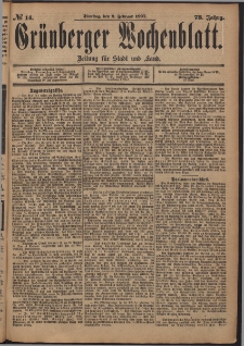Grünberger Wochenblatt: Zeitung für Stadt und Land, No. 14. (2. Februar 1897)