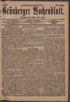 Grünberger Wochenblatt: Zeitung für Stadt und Land, No. 18. (11. Februar 1897)