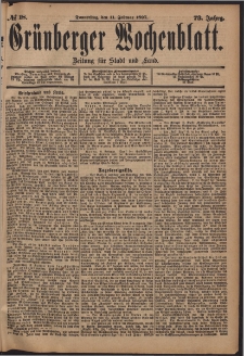 Grünberger Wochenblatt: Zeitung für Stadt und Land, No. 18. (11. Februar 1897)