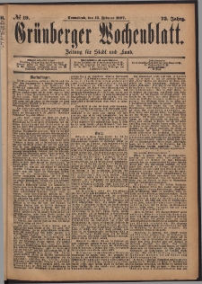 Grünberger Wochenblatt: Zeitung für Stadt und Land, No. 19. (13. Februar 1897)