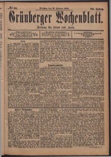 Grünberger Wochenblatt: Zeitung für Stadt und Land, No. 20. (16. Februar 1897)