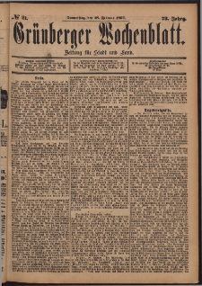 Grünberger Wochenblatt: Zeitung für Stadt und Land, No. 21. (18. Februar 1897)