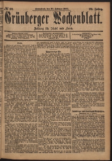 Grünberger Wochenblatt: Zeitung für Stadt und Land, No. 22. (20. Februar 1897)