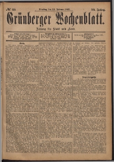 Grünberger Wochenblatt: Zeitung für Stadt und Land, No. 23. (23. Februar 1897)
