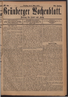 Grünberger Wochenblatt: Zeitung für Stadt und Land, No. 26. (2. März 1897)
