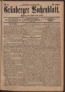 Grünberger Wochenblatt: Zeitung für Stadt und Land, No. 27. (4. März 1897)
