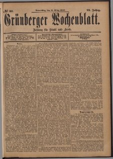 Gr&uuml;nberger Wochenblatt: Zeitung f&uuml;r Stadt und Land, No. 30. (11. M&auml;rz 1897)