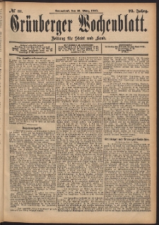 Grünberger Wochenblatt: Zeitung für Stadt und Land, No. 31. (13. März 1897)
