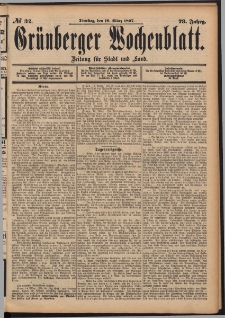 Grünberger Wochenblatt: Zeitung für Stadt und Land, No. 32. (16. März 1897)
