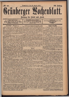 Grünberger Wochenblatt: Zeitung für Stadt und Land, No. 43. (10. April 1897)
