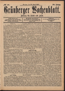 Grünberger Wochenblatt: Zeitung für Stadt und Land, No. 46. (18. April 1897)
