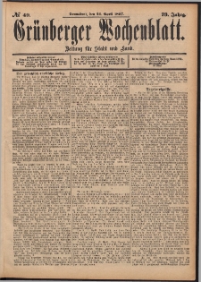 Grünberger Wochenblatt: Zeitung für Stadt und Land, No. 49. (24. April 1897)