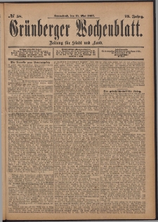 Gr&uuml;nberger Wochenblatt: Zeitung f&uuml;r Stadt und Land, No. 58. (15. Mai 1897)