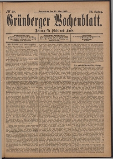 Grünberger Wochenblatt: Zeitung für Stadt und Land, No. 58. (15. Mai 1897)