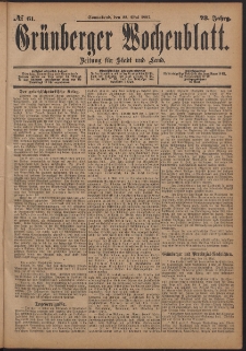 Grünberger Wochenblatt: Zeitung für Stadt und Land, No. 61. (22. Mai 1897)