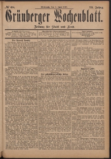 Grünberger Wochenblatt: Zeitung für Stadt und Land, No. 68. (9. Juni 1897)