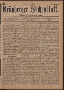 Grünberger Wochenblatt: Zeitung für Stadt und Land, No. 77. (29. Juni 1897)