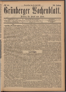 Grünberger Wochenblatt: Zeitung für Stadt und Land, No. 87. (22. Juli 1897)