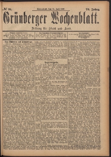 Grünberger Wochenblatt: Zeitung für Stadt und Land, No. 91. (31. Juli 1897)