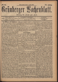 Grünberger Wochenblatt: Zeitung für Stadt und Land, No. 91. (31. Juli 1897)