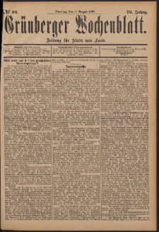 Grünberger Wochenblatt: Zeitung für Stadt und Land, No. 92. (3. August 1897)