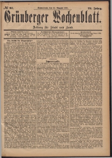 Grünberger Wochenblatt: Zeitung für Stadt und Land, No. 97. (14. August 1897)