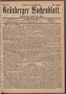 Grünberger Wochenblatt: Zeitung für Stadt und Land, No. 102. (26. August 1897)