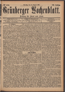 Grünberger Wochenblatt: Zeitung für Stadt und Land, No. 104. (31. August 1897)