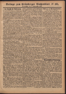 Grünberger Wochenblatt: Zeitung für Stadt und Land, No. 105. (2. September 1897)